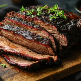 cooked beef brisket on cutting board