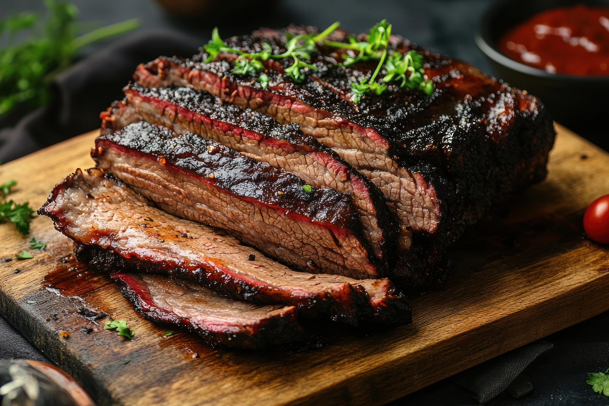 cooked beef brisket on cutting board