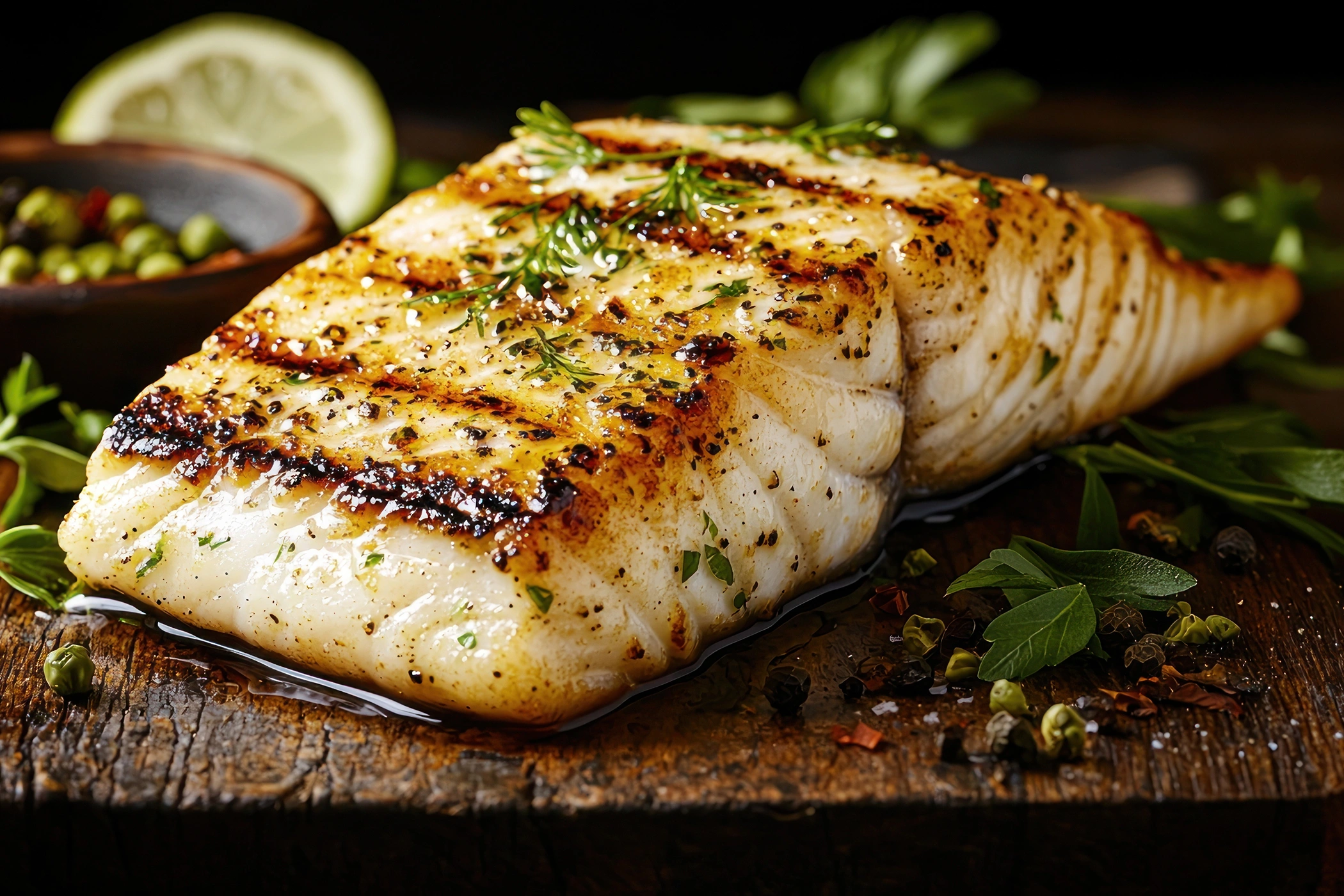 Grilled grouper filet on a cutting board